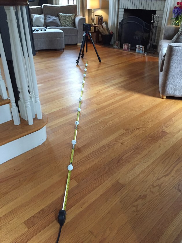 Image : iSTAR in situ, showing 10 standard ping-pong balls placed at 304.8 mm / 12 inch intervals from camera nadir. IMG_1586