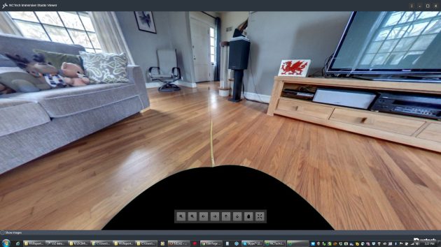 Image : iSTAR FUSION capture - Stitching issues - warped and missing elements. Note intrusion of footprint also (Black area) iSTAR_FUSION_Loung_Tape_Stitch_Error